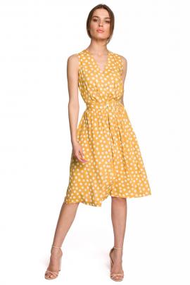 Taškuota suknelė su diržu Gvita (geltona)