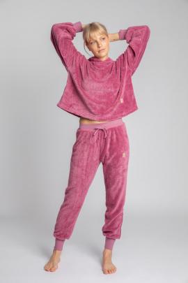 Pliušinis kelnių ir džemperio kostiumėlis Olestė (rožinis)