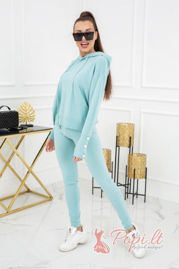 Mint-colored knitted set with hood by Tolvėja