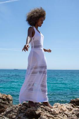 Ažūrinė balta paplūdimio suknelė Fraili