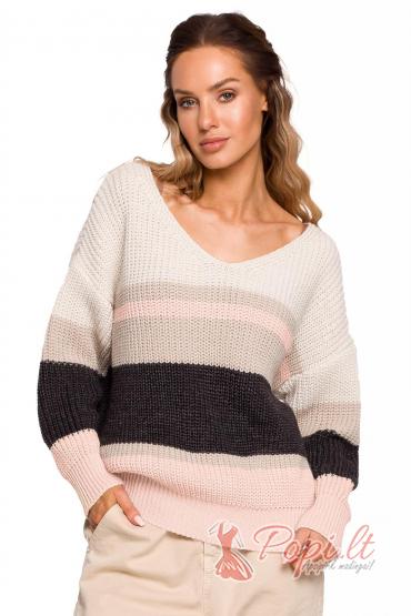Dryžuotas megztinis Agreta (smėlio)
